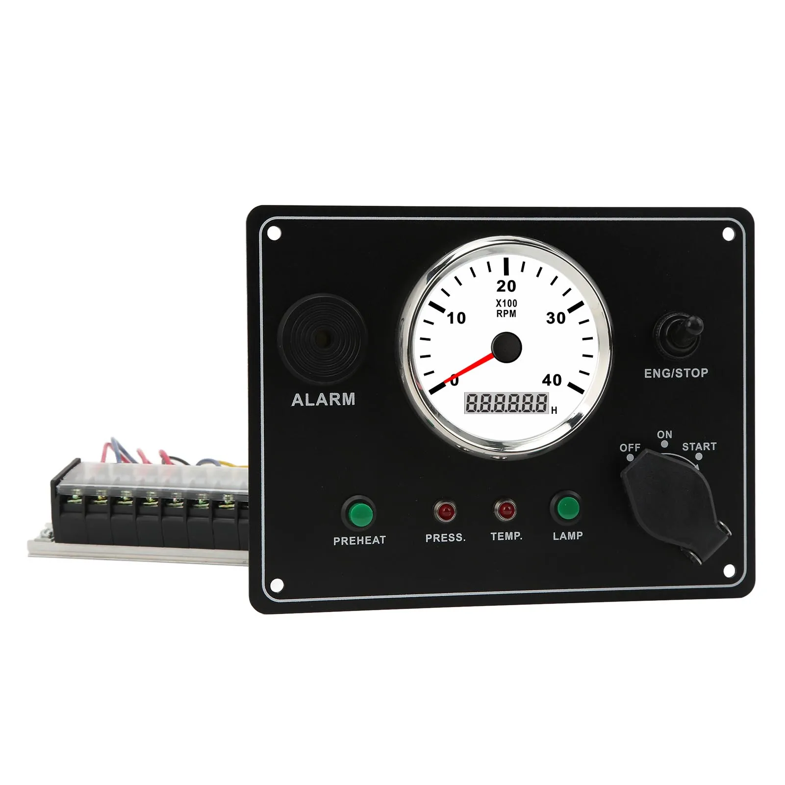 Boat Instrument Panel with Tahcometer Multifunction 4000RPM Engines Stop Start ON OFF Water Temp Alarm IP67 Waterproof