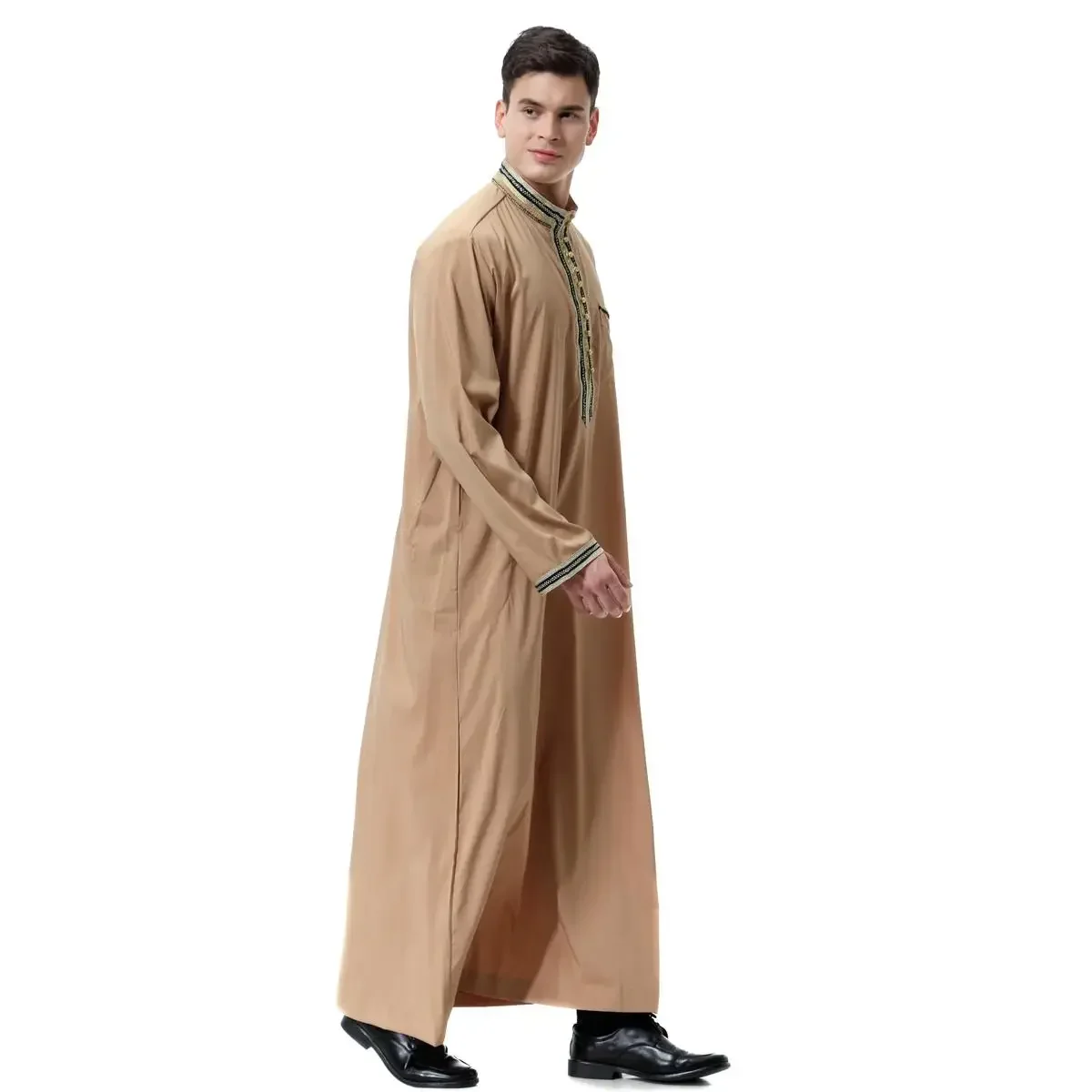 Men Dubai Saudi Arabic Thobe Kaftan Abaya Long Sleeve Robe Thoub Daffah Dishdasha Muslim Dress Eid Jubba Ramadan Islamic Clothes