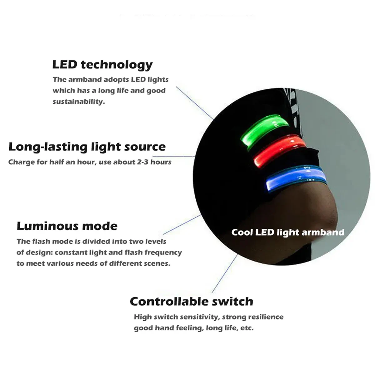 Cinturino da polso a LED luminoso Batteria/Ricaricabile Alimentato da notte Luce Verde Rosa Blu Arancione Bianco Giallo Luce Slap Bracciale