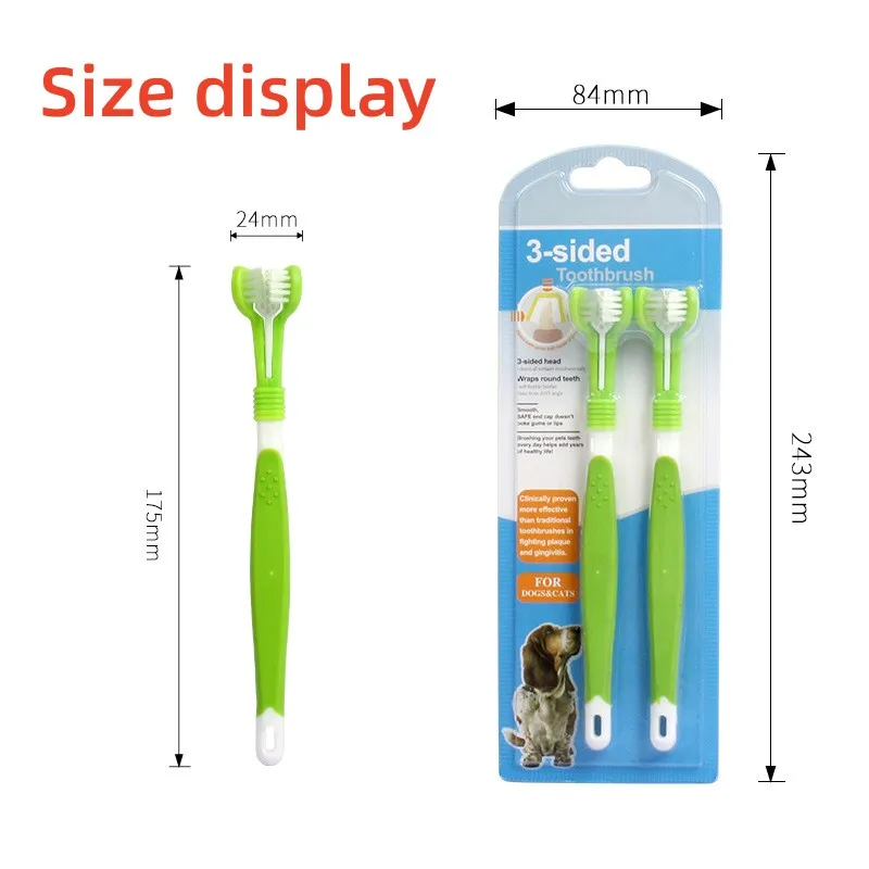 Pet Toothbrush Kit Dental Care Three Heads Dog Toothbrush Finger Toothbrush Teeth Care Dog Cat Cleaning Mouth Dog Toothbrush Kit