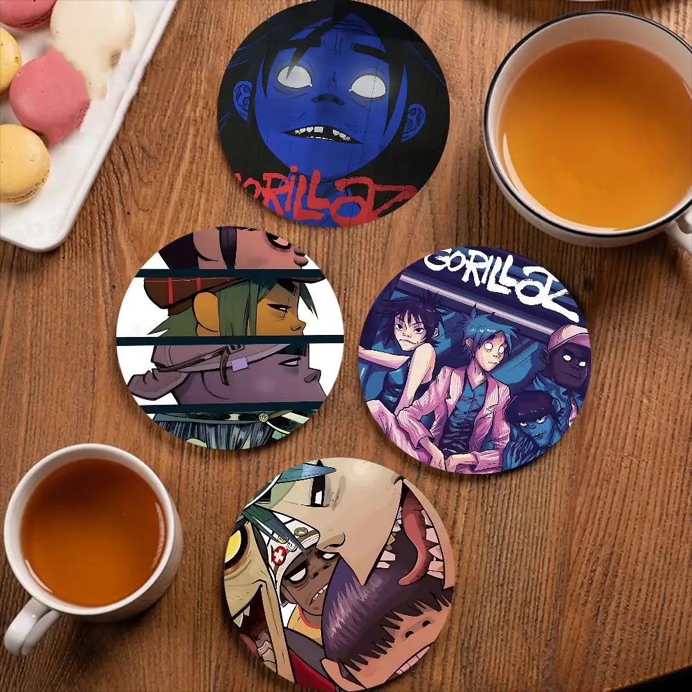 Virtual Band Gorillaz Themed Wooden Coaster Creative Heat-Resistant Non-Slip Table Mat, Suitable for Protecting Desktop