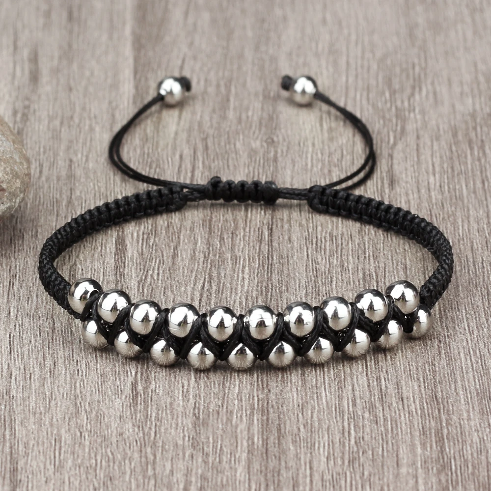 Charm Black Rope Double Layer Copper Beaded Bracelet Handmade Braided Thread Bangle For Women Men Fashion Gifts Prayer Wholesale