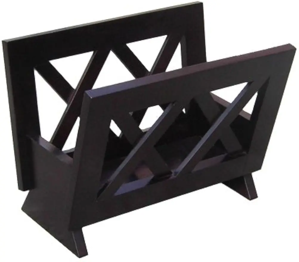

Modern Wood Magazine Rack in Black, Freestanding Organizer for Home and Office Storage