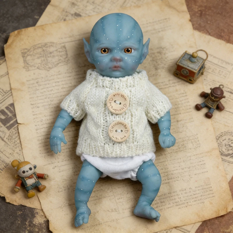 

Мягкая силиконовая кукла-фея 20 см (8 дюймов) с желтыми глазами и голубой кожей