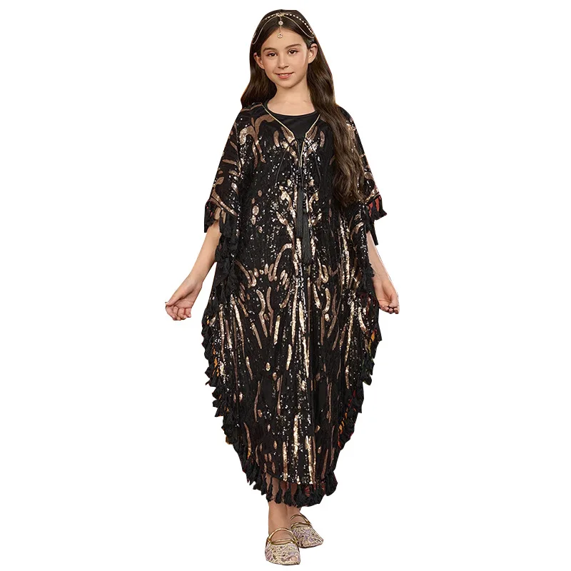 2Pcs Muslim Sets for Girls Sequins Tassel Party Dress Dubai Abaya Turkey Kaftan Morocco Caftan Islam Jalabiya Djellaba Vestidos