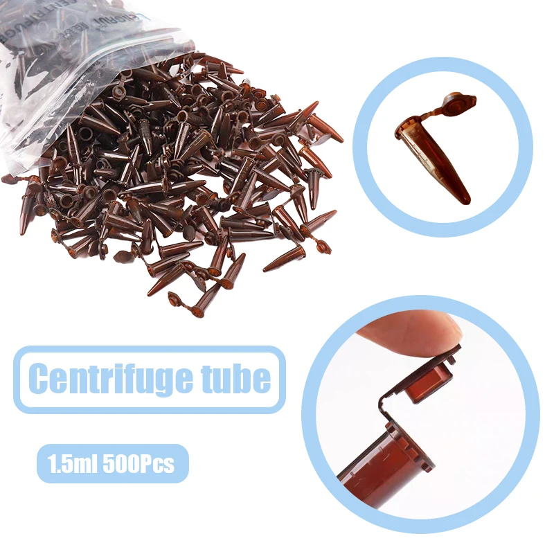 500pcs 1.5ml Centrifuge Tube Tubes Brown Plastic Centrifuge Vials With Flat Top Snap Cap