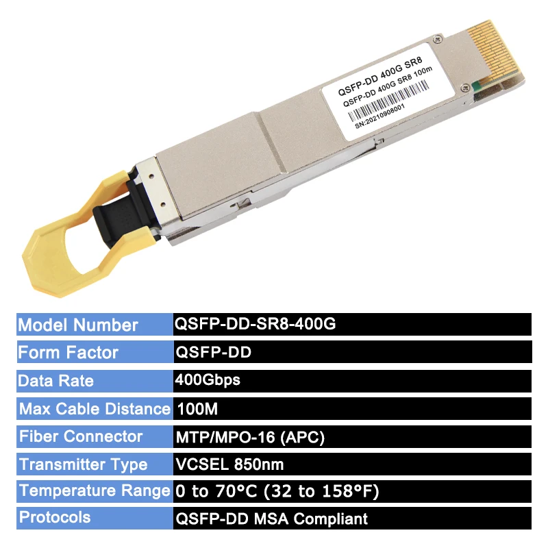 QSFP-DD 400G-SR8 Transceiver Module 400GBASE-SR8 850nm 100m MTP/MPO-16 QSFP Fiber Optical Transceiver Compatible Cisco/Juniper