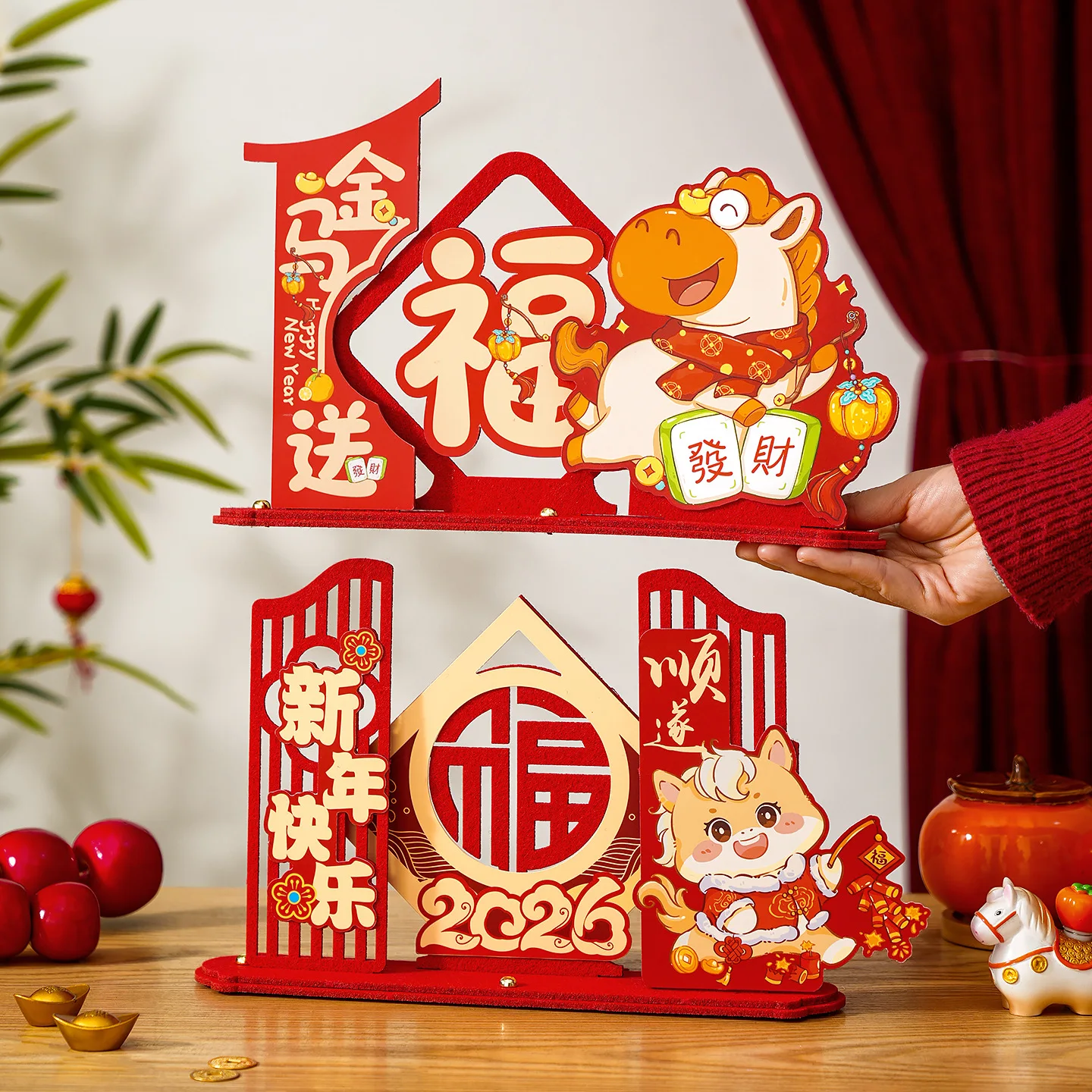 

Year of the Horse Decoration 2026 Cartoon Pony 3D Decoration Crafts for Chinese New Year Atmosphere Platform Decor New Year Good