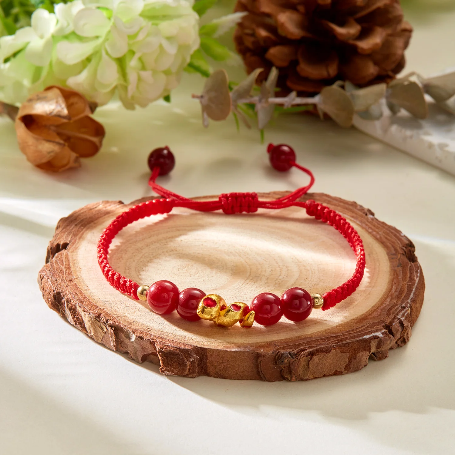 Chinese Style Lucky Red Rope Cinnabar Beads Zodiac Snake Bracelet for Women Pendant Bracelets Blessing New Year Jewelry Gift
