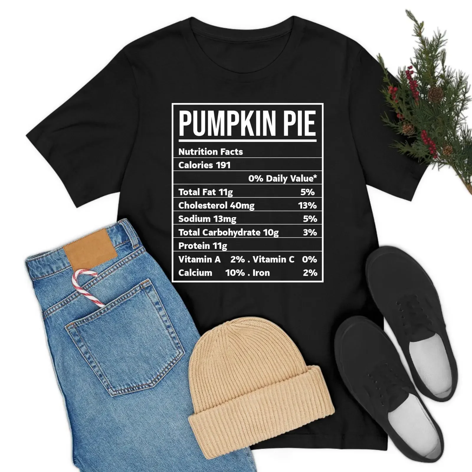 Pumpkin Pie Nutrition Facts Lustiges, passendes Weihnachtskostüm-T-Shirt für die ganze Familie. Vintage-Stil, gewaschen, leicht dehnbar, bequem
