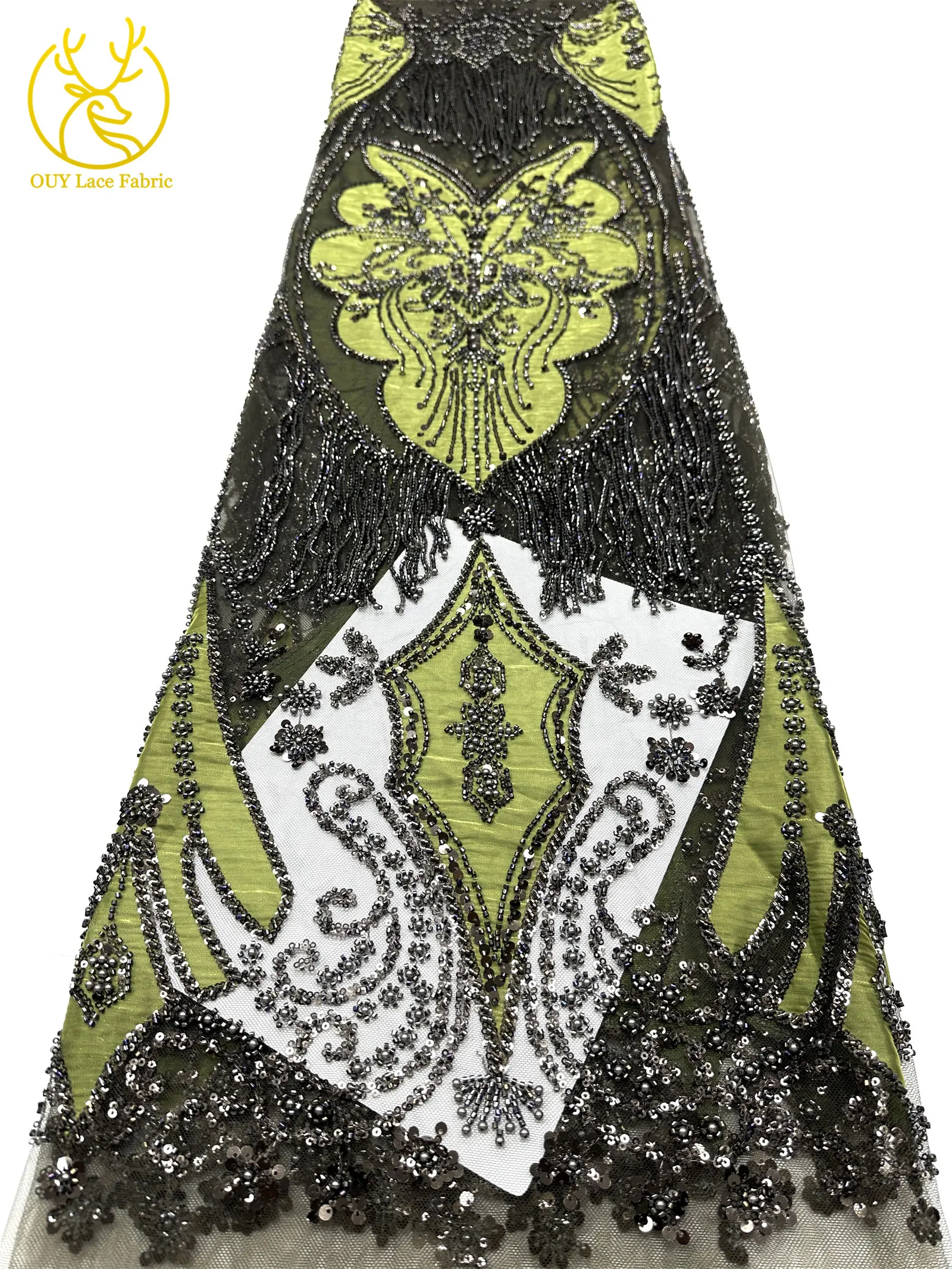 Eleganter Afrikanischer Samt 3D Perlen-Spitzenstoff 5 Yards Französische Pailletten Tüll Stickerei Spitzenstoff Nigerianisches Hochzeitskleid Nähzubehör – Detail 14