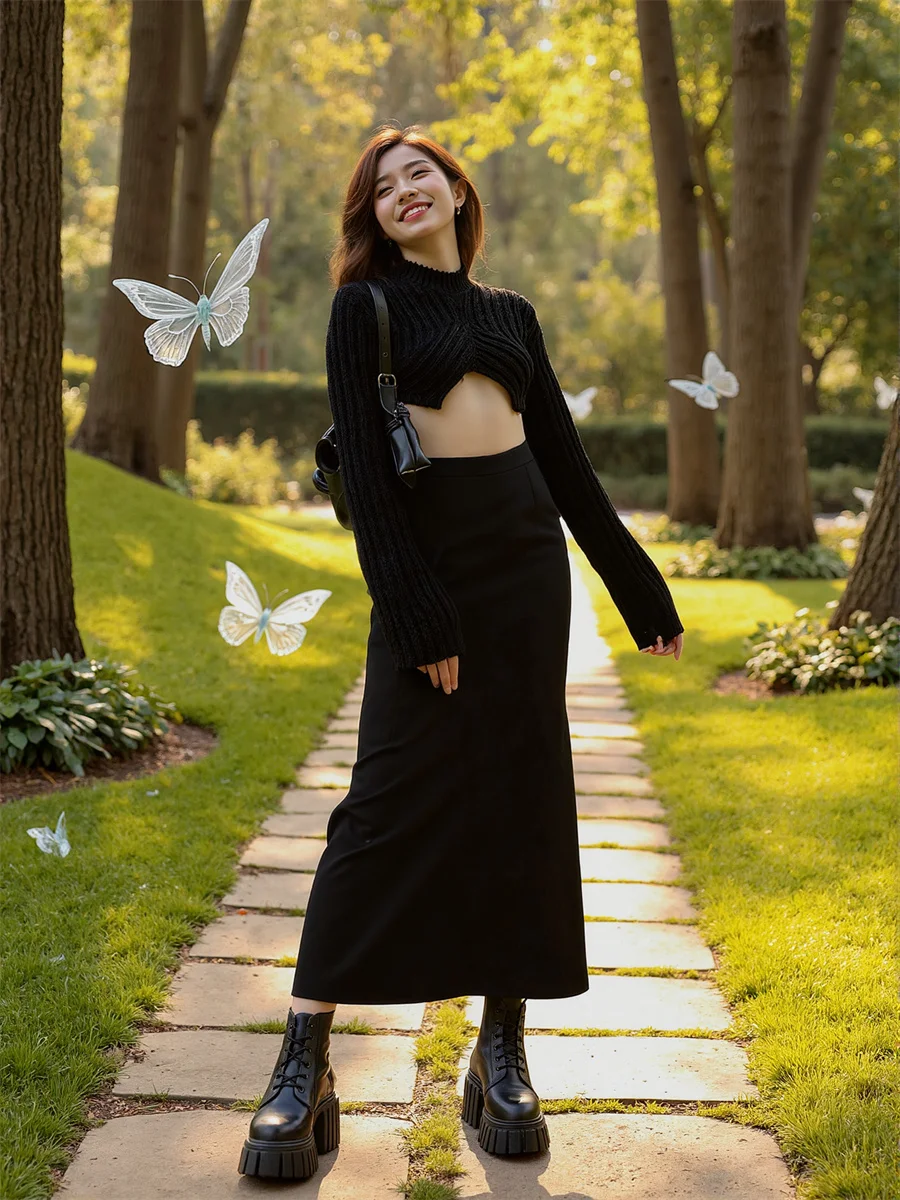 Damesrokken Kantoor Dame Het hele seizoen Rondetail Rok Damesmode Straat Informeel Dagelijks Eenvoudig Basic Student