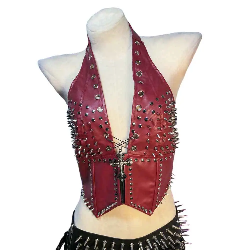 Goth Tops Emo Clothing Cyber Festival Outfit with Spikes Grunge Scene ALT Punk Rock Clothes Y2K T-shirt Vkei Gothic Tank Spiked