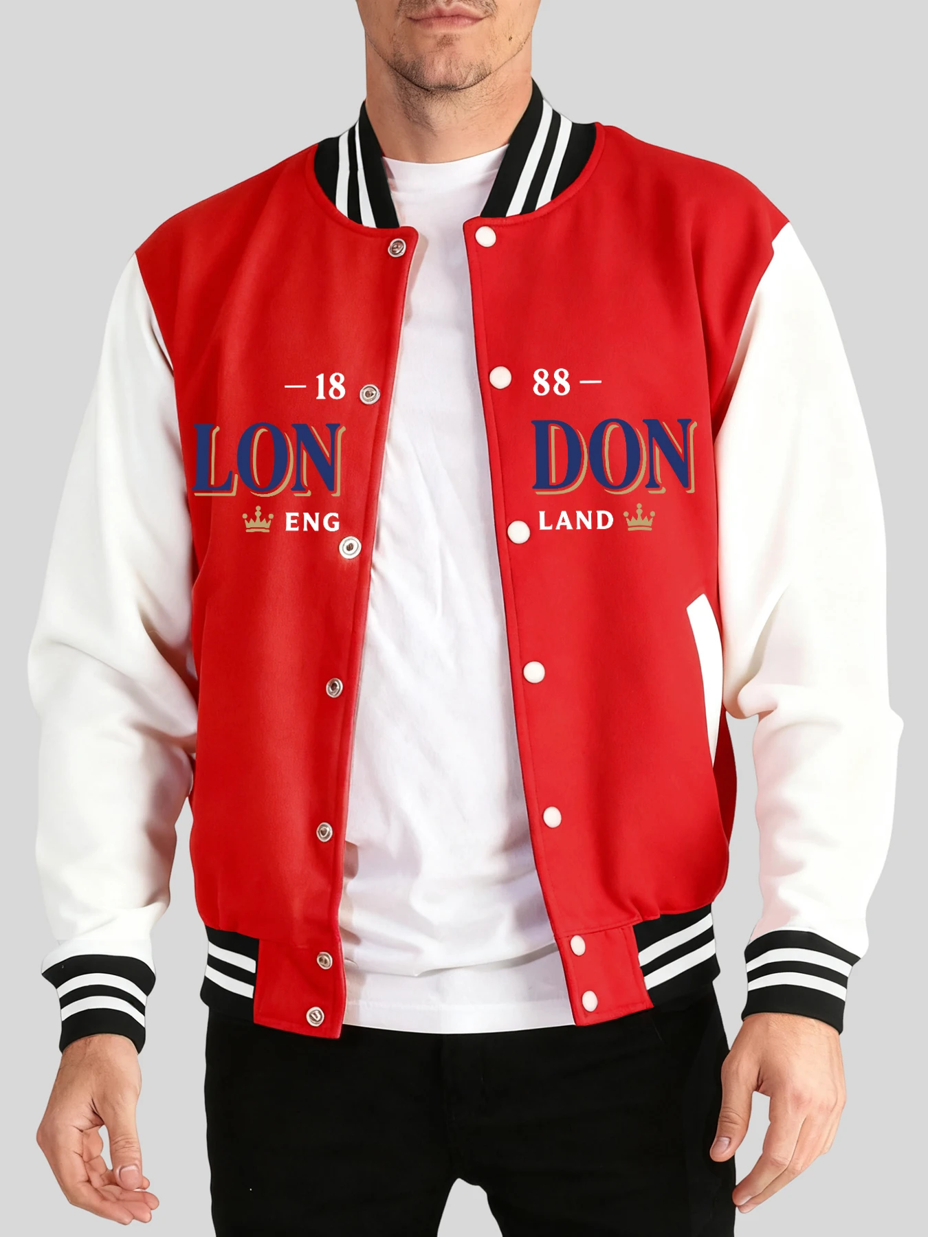 

1888 London England Prints New Jackets Men Basics Comfortable Baseball Jersey Autumn Winter Hip Hop Clothing Comfy Pocket Veste
