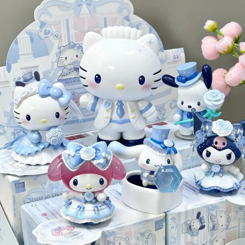 

New Sanrio Romantic Wedding Series Blind Box Hello Kitty Kuromi Cute Desktop Ornament Toys For Girls Birthday Wedding Collection