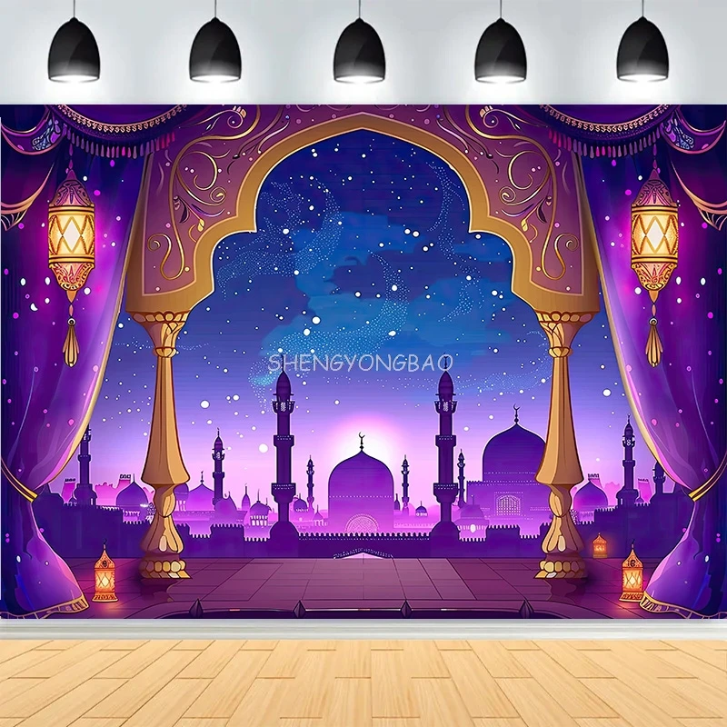 ليلة عربية مغربية حفلة غرفة المعيشة العربية نمط خلفيات للتصوير الفوتوغرافي عيد ميلاد ماجيك الجني خلفية الصورة الفاخرة DA-03