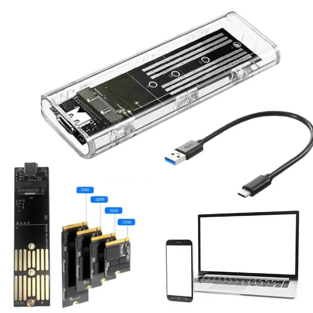 

M.2 NGFF SATA Type C USB 3.1 Жесткий диск 10 Гбит/с Прозрачный внешний корпус SSD Внешний адаптер SSD для 2230/2242/2260/2280