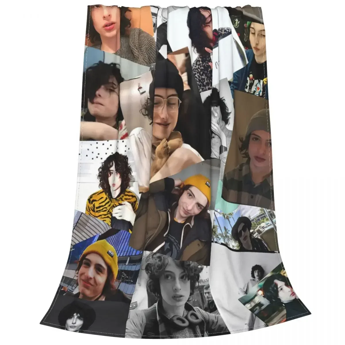 Finn Wolfhard Collage Blankets Actor Flannel Throw Blanket Home Couch Decoration Soft Warm Bedspreads