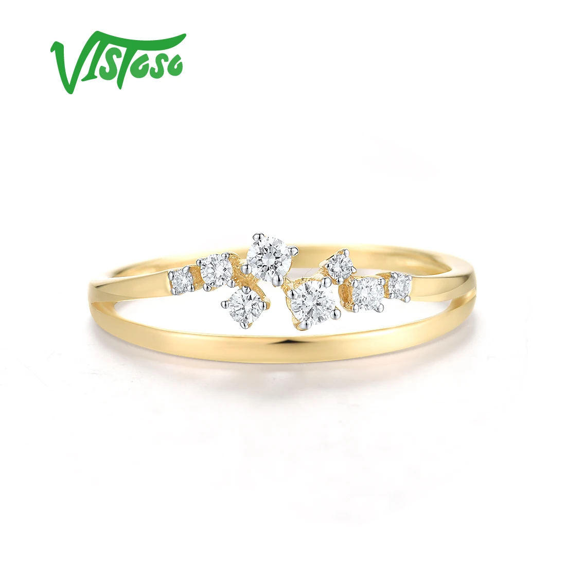 VISTOSO Genuine 14K 585 Yellow Gold  Rings For Women Sparkling Diamond Delicate Wedding Engagement Anniversary Fine Jewelry Set