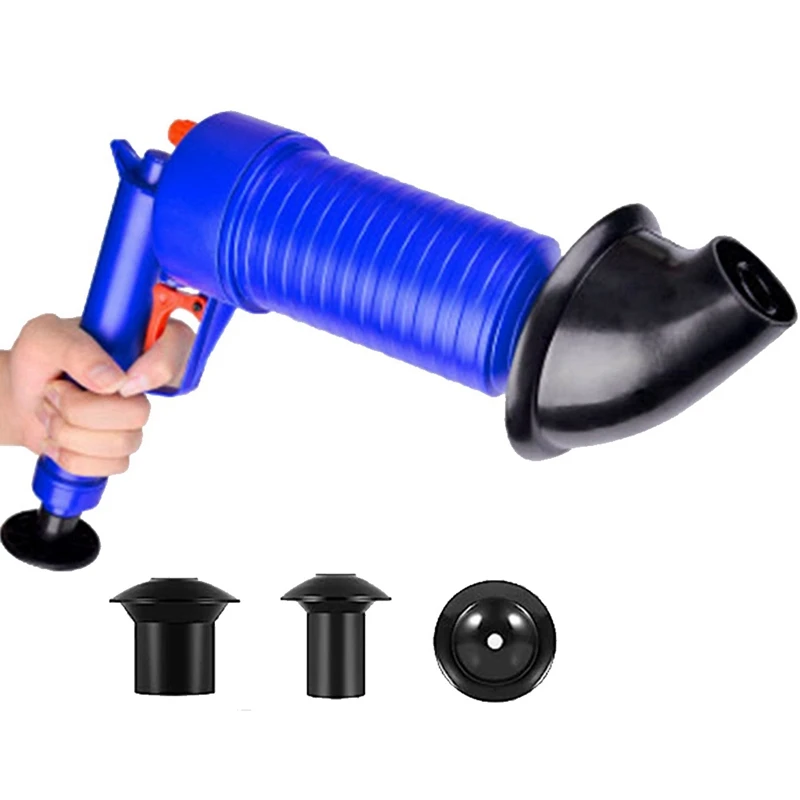 

Plastic Drain Clog Remover With 4 Suction Cups, High Pressure Exhaust, Bathroom, Kitchen, Clogged Pipe Tub Cleaning Blue