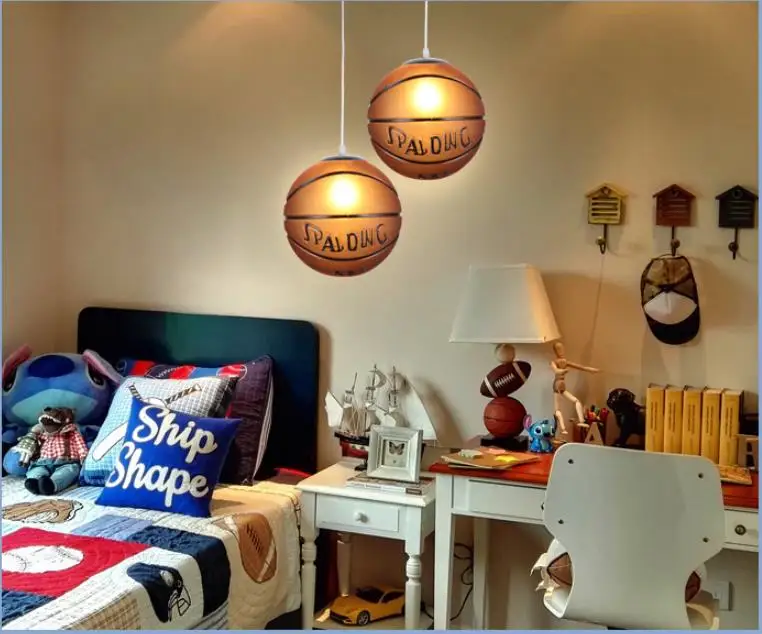 Glass football chandelier blue ball chandelier creative dining room children's room decorative chandelier balcony ceiling image 4