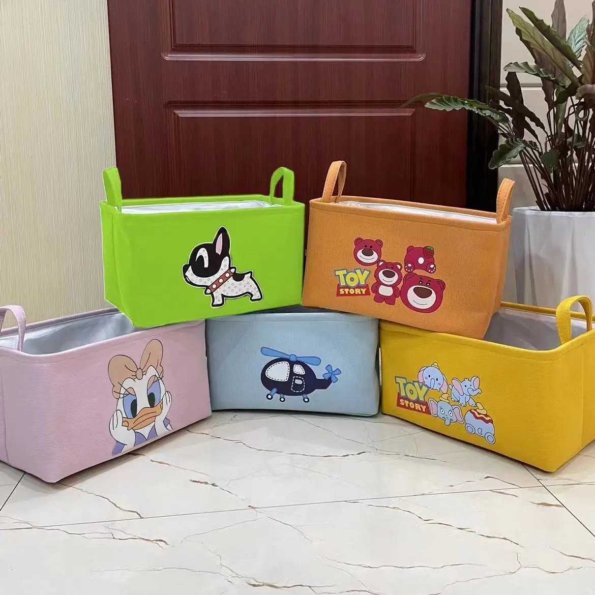 

Cartoon fabric storage basket three-layer thickened toy snack storage basket sundry organizer basket folding storage box