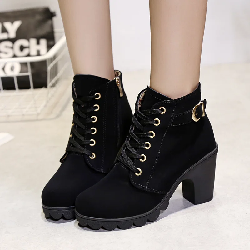 New Spring Autumn Fashionable Versatile Women Boots Lace-up Fashionable Versatile Ladies Shoes Comfortable High Heels Boots