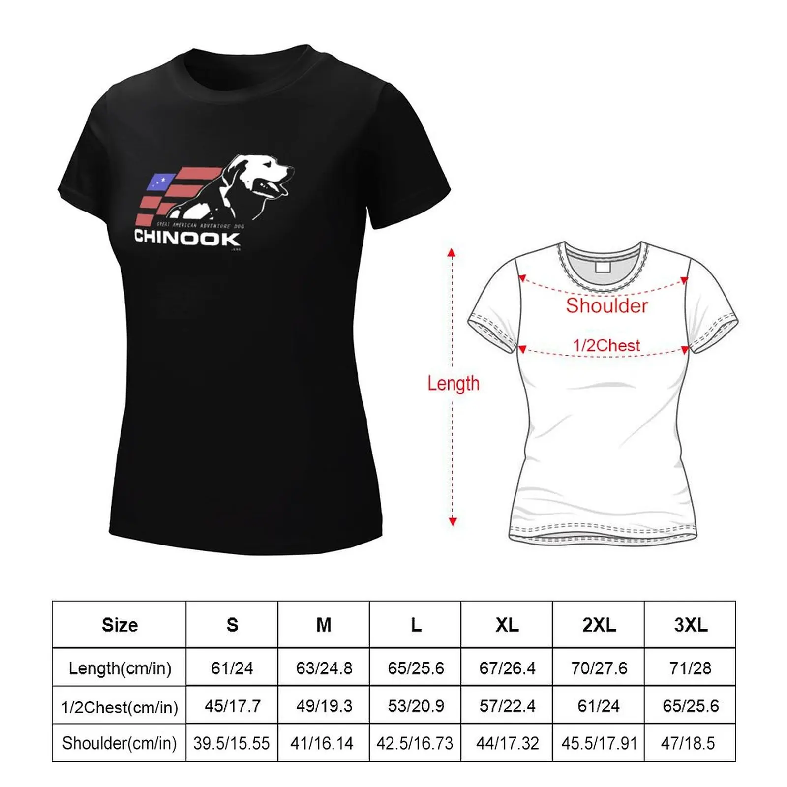 Chinook: große amerikanische Abenteuer Hund (für dunkle Hintergründe) T-Shirt T-Shirts Vintage Kleidung Workout-Shirts für Frauen locker sitzen