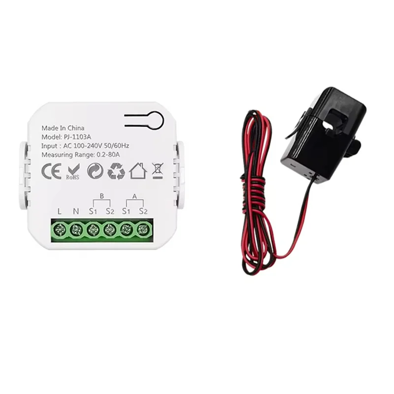 AB15-Tuya Smart Life Wifi Energy Monitor ثنائي الاتجاه 1 قناة مع شاشة تطبيق مشبك CT
