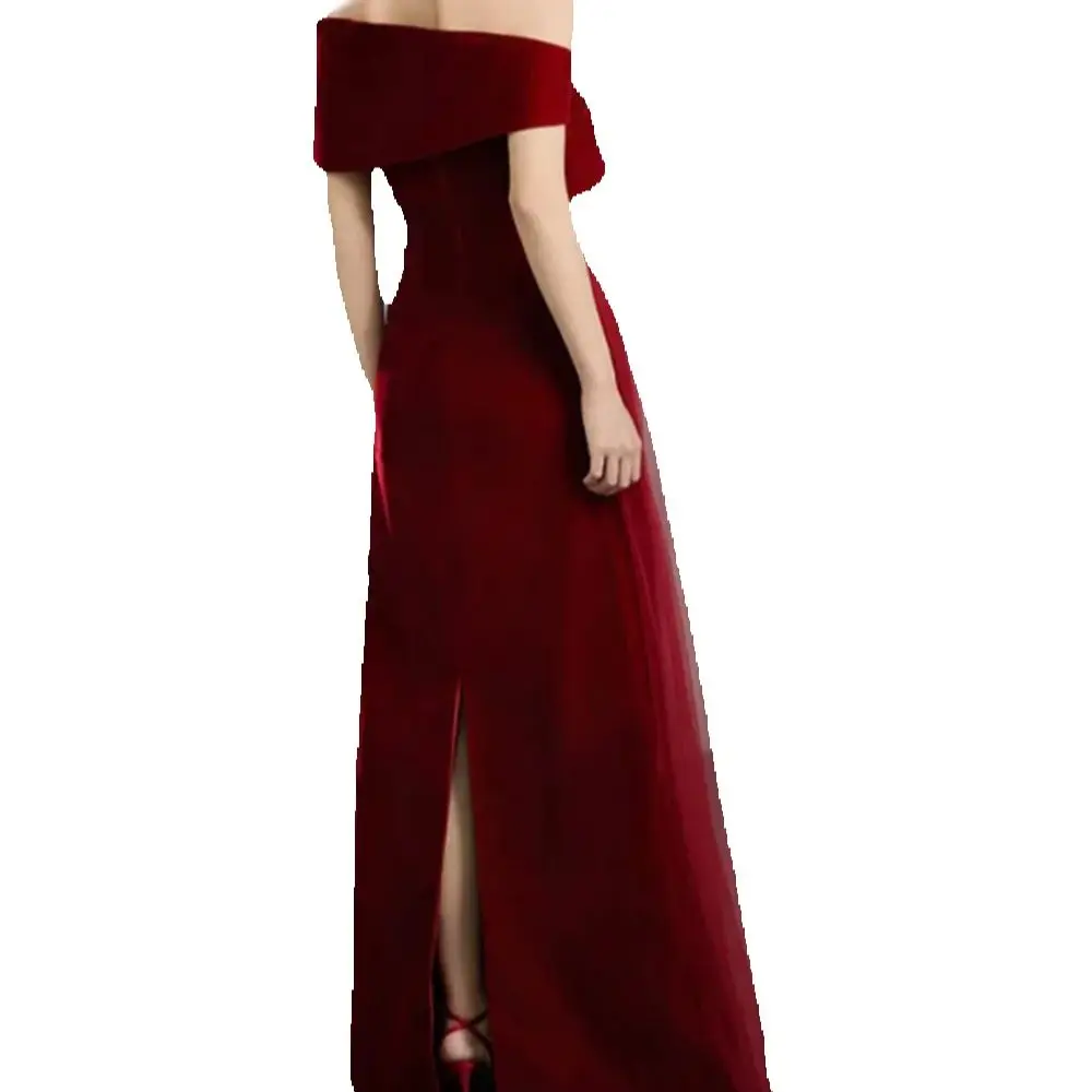 فستان سهرة رسمي حورية البحر من القطيفة باللون العنابي مخصص قبالة الكتف فستان حفلة موسيقية على شكل زهور فساتين مناسبة خاصة #2