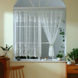 1pc White Lace Short Curtain,Cute Floral Pattern Kitchen Valance,Rod Pocket,Semi Sheer Curtain ,Used for Door,Window and Cabinet