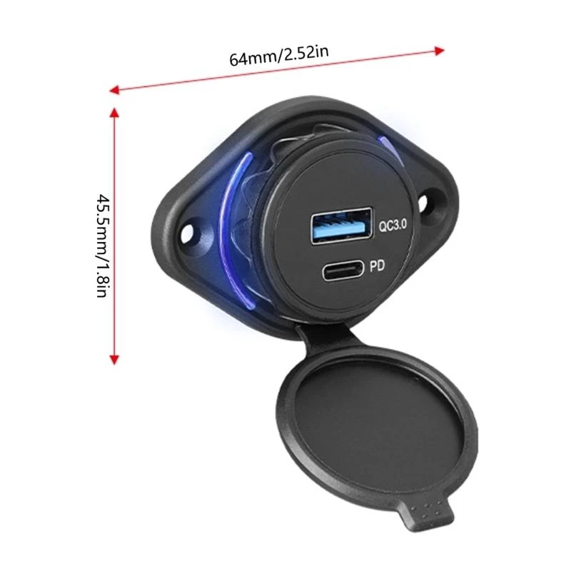 Prise USB Quick Charge3.0 PD18W RVs, chargeurs voiture à sur panneau 12V/24V, couvercle étanche sortie Port