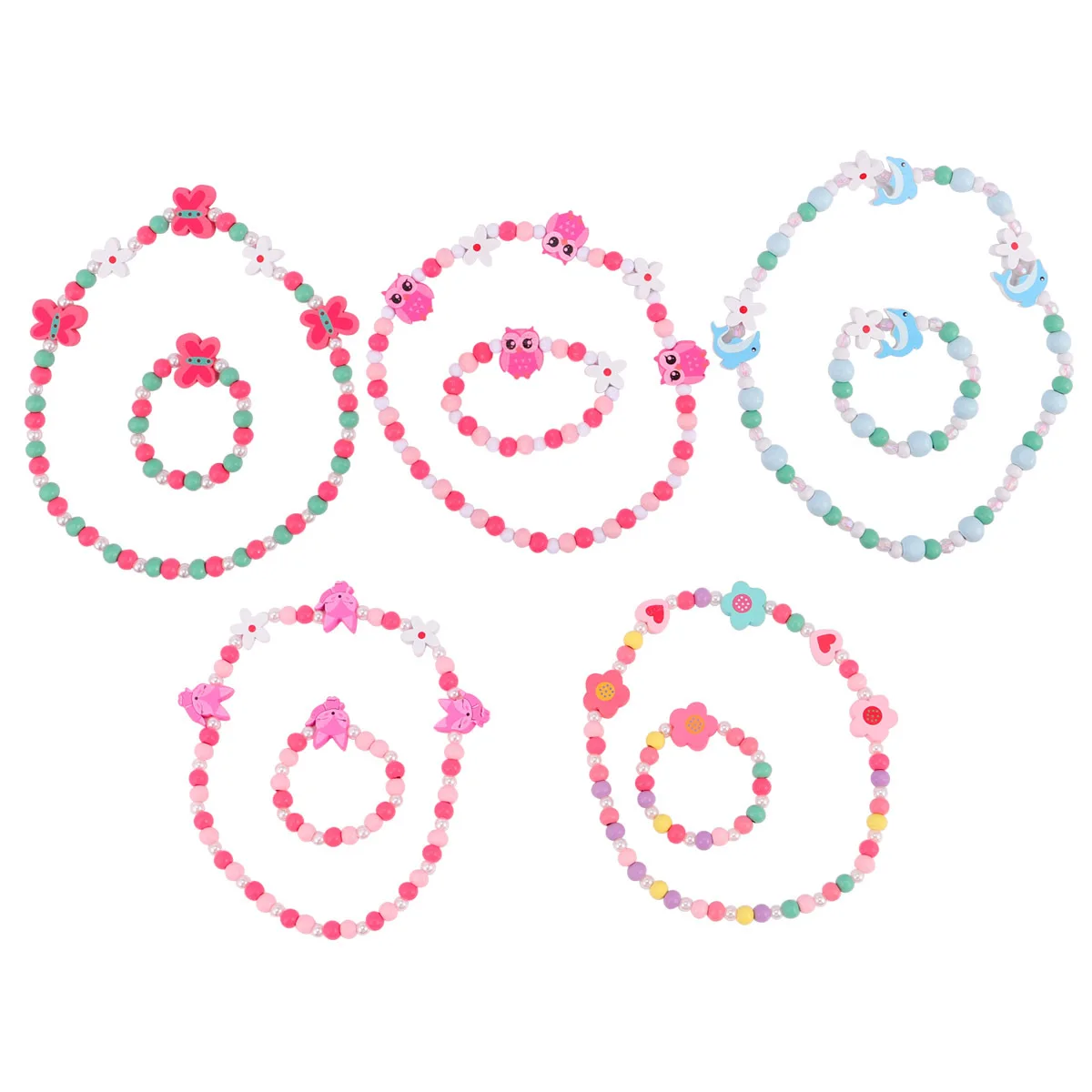Juego de 5 collares y pulseras para niños, joyería con cuentas de dibujos animados para niñas, regalo de recuerdo para fiesta de cumpleaños, accesorio