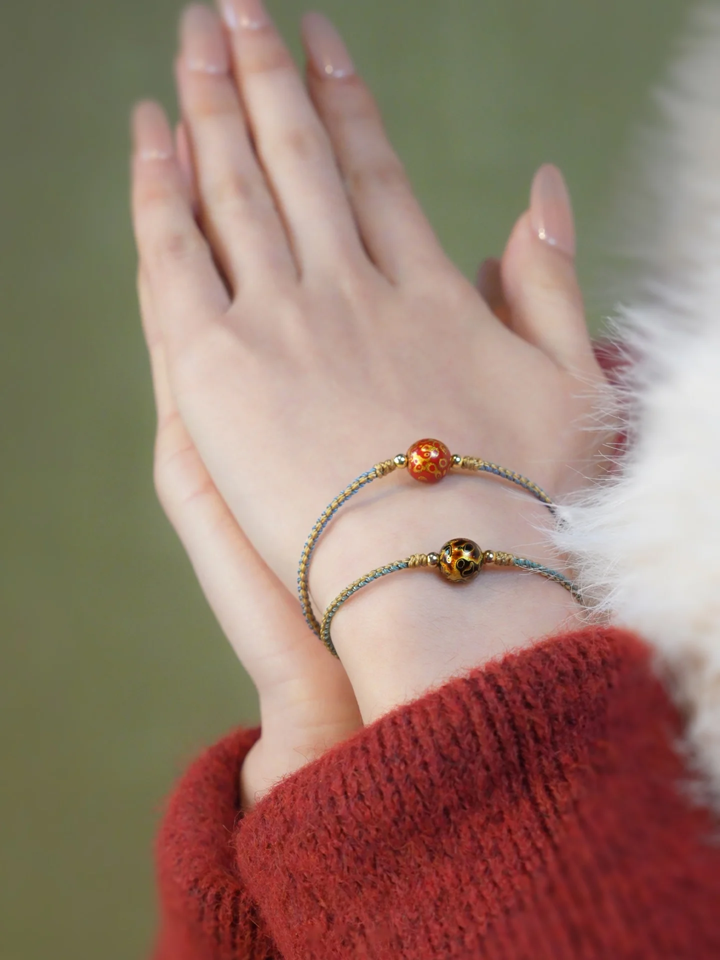 Original Design Chinese Style Miniature Lacquer Cord Jewelry Simple Translucent Bead Handmade Woven Bracelet Cultural Heritage