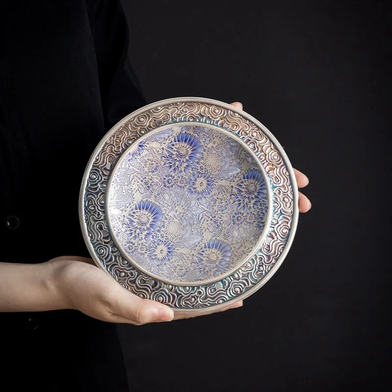 Ceramics Gilded Silver  Sunflowe Pot Bearing Ceramic Water Storage Kettle Mat Tea Teapot Base Tea  Tray