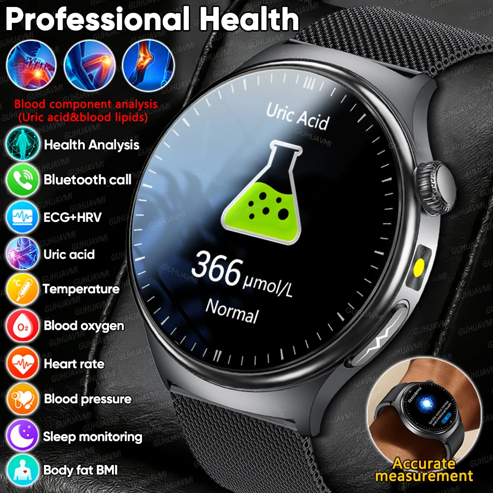 

2026 New Accurate Health Measurement SmartWatch Men ECG Uric Acid&Lipids Blood Pressure 1.43" AMOLED Voice Call Smartwatch Women