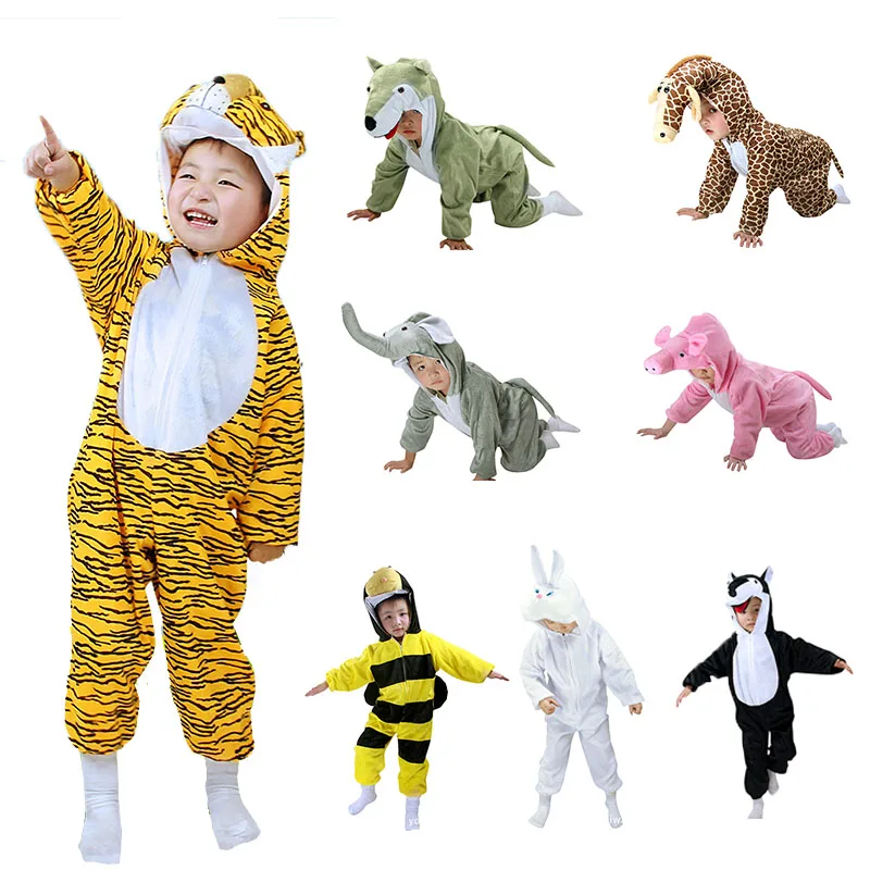 Disfraz de Animal para niños, disfraz de tigre, conejo, vaca, jirafa, cerdo, disfraz de animales de Halloween, mono, ropa de escenario para niños y niñas