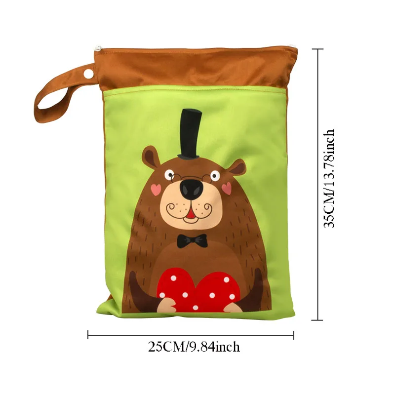 20*25cm Baby Diaper Bag Cartoon Print Waterproof Wet Dry Nappy ZipperHandbag Stroller Carry Pack Travel Qutdoor Wet Diaper