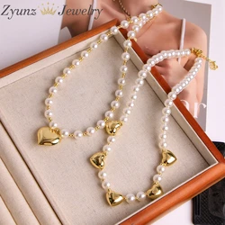 5pcs, Elegant Imitation Pearl Beads Chain Necklace for Women 18K Gold Plated Vintage Love Heart Pendant Choker Jewelry Accessory