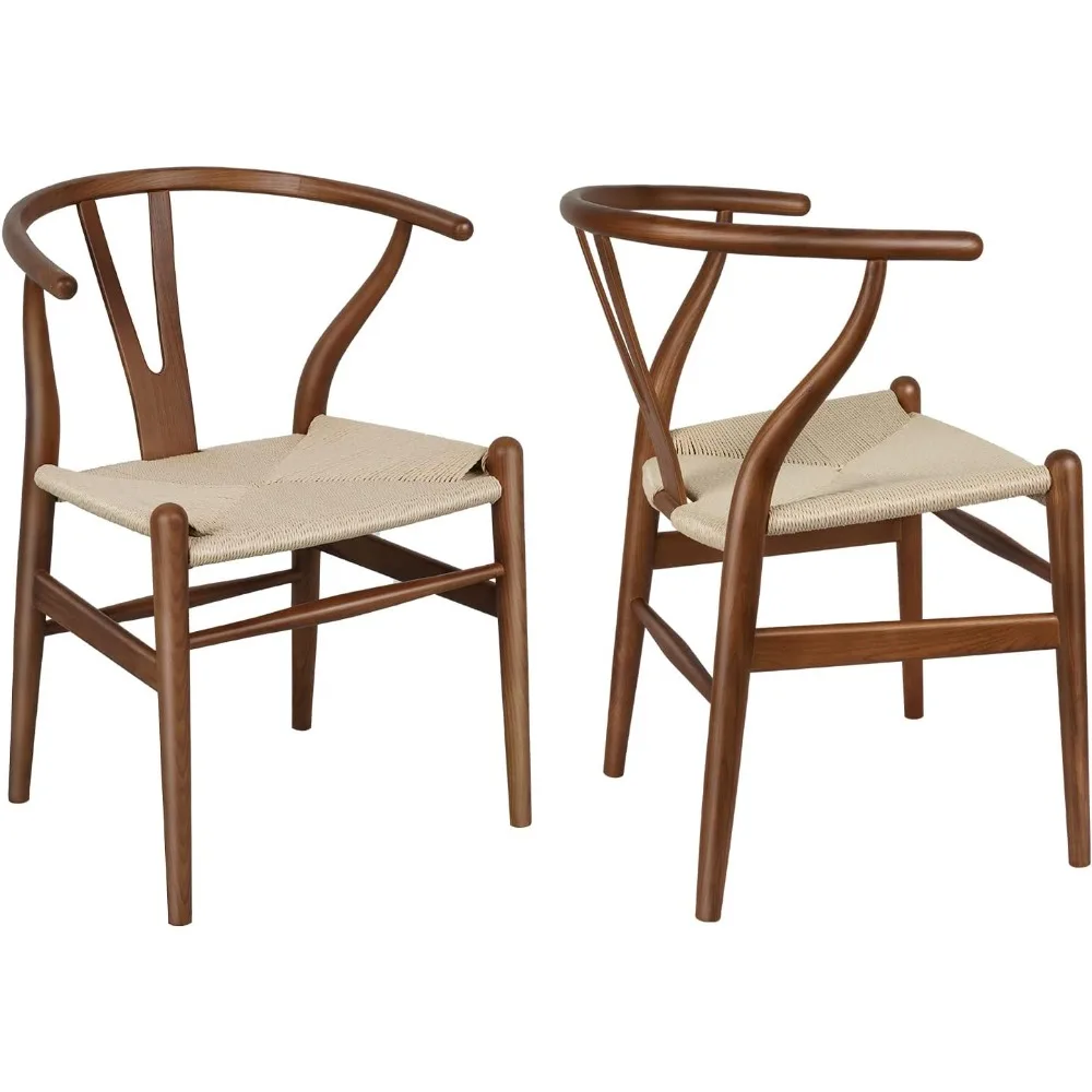 

Dining Chair Set of 2, Weave Solid Wood Mid-Century Modern Y Shaped Backrest Dining Chair