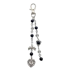 Black Clear Bead Keychain Cool Y2K Phone Charm Girls Bowknot Heart Keychain Handmade DIY Accessories