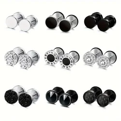 Sophisticated Faux Gauge Stud Set:1/9pairs Hypoallergenic 316L Steel, Men’s Earrings with Zirconia Sparkle of gifts for friends
