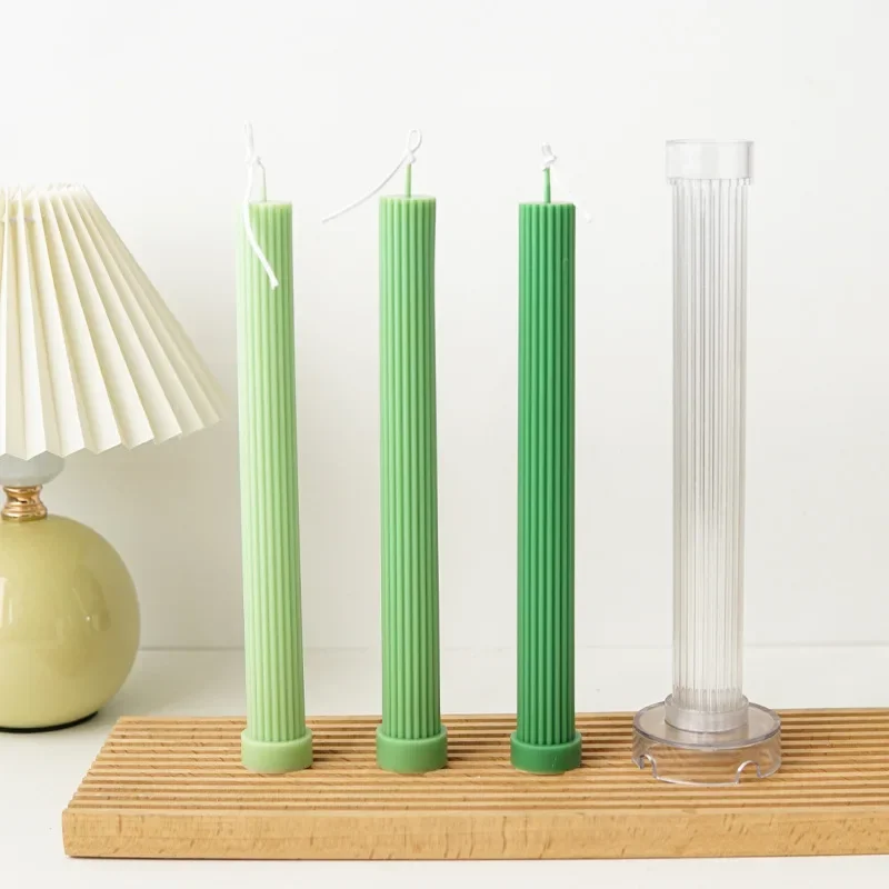 27cm Long Pole Cylindrical Candle Mold DIY Pinstripe Cylindrical Candle Making Supplies Easy To Release Durable Plastic Mould