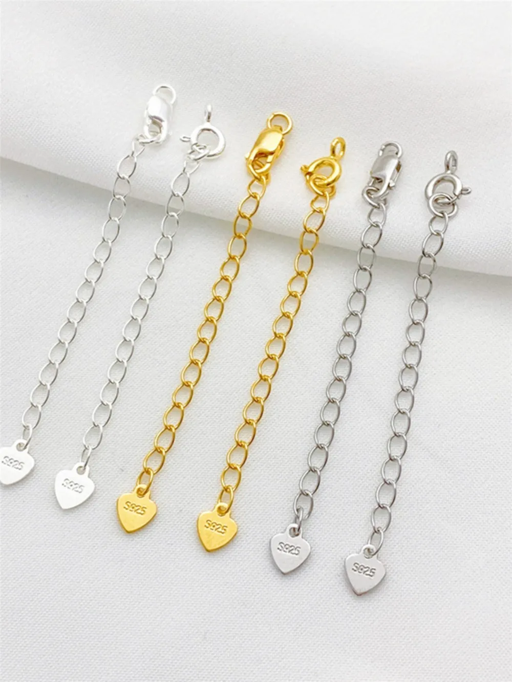 

S925 Sterling Silver Peach Heart Tail Chain Extension Chain Bracelet Necklace DIY Handmade Jewelry Accessories Jewelry Materials