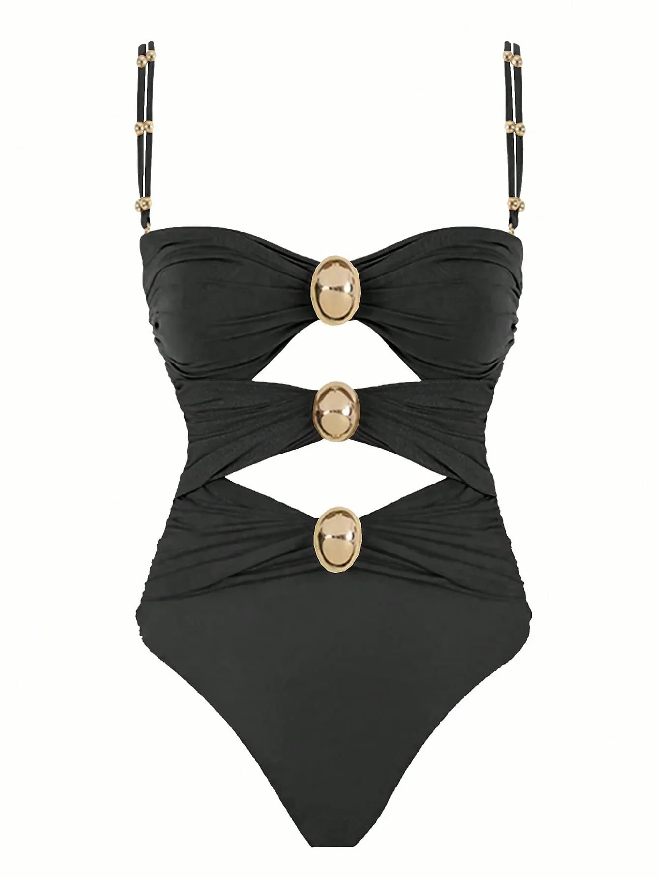 Para Praia  Patchwork One Piece Swimsuit with Chain 2025 Swimwear for Women Sexy High Cut Bathing Suit High Waist Monokini