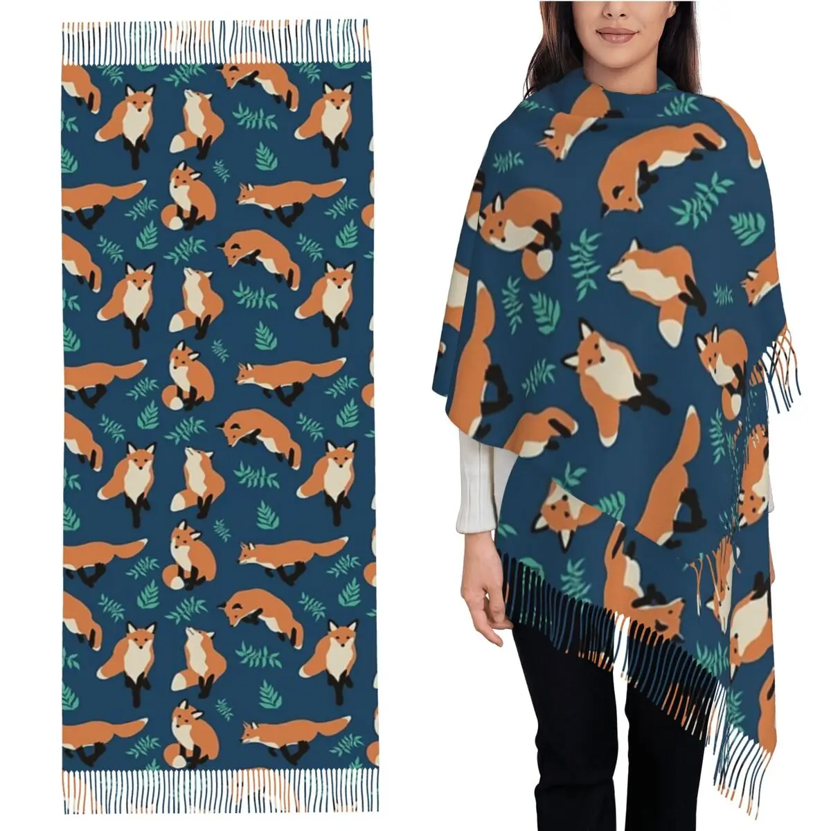 

Шарф в стиле лисы, шарфы с кисточками для женщин, мягкие теплые шали и накидки, большая осенне-зимняя шаль