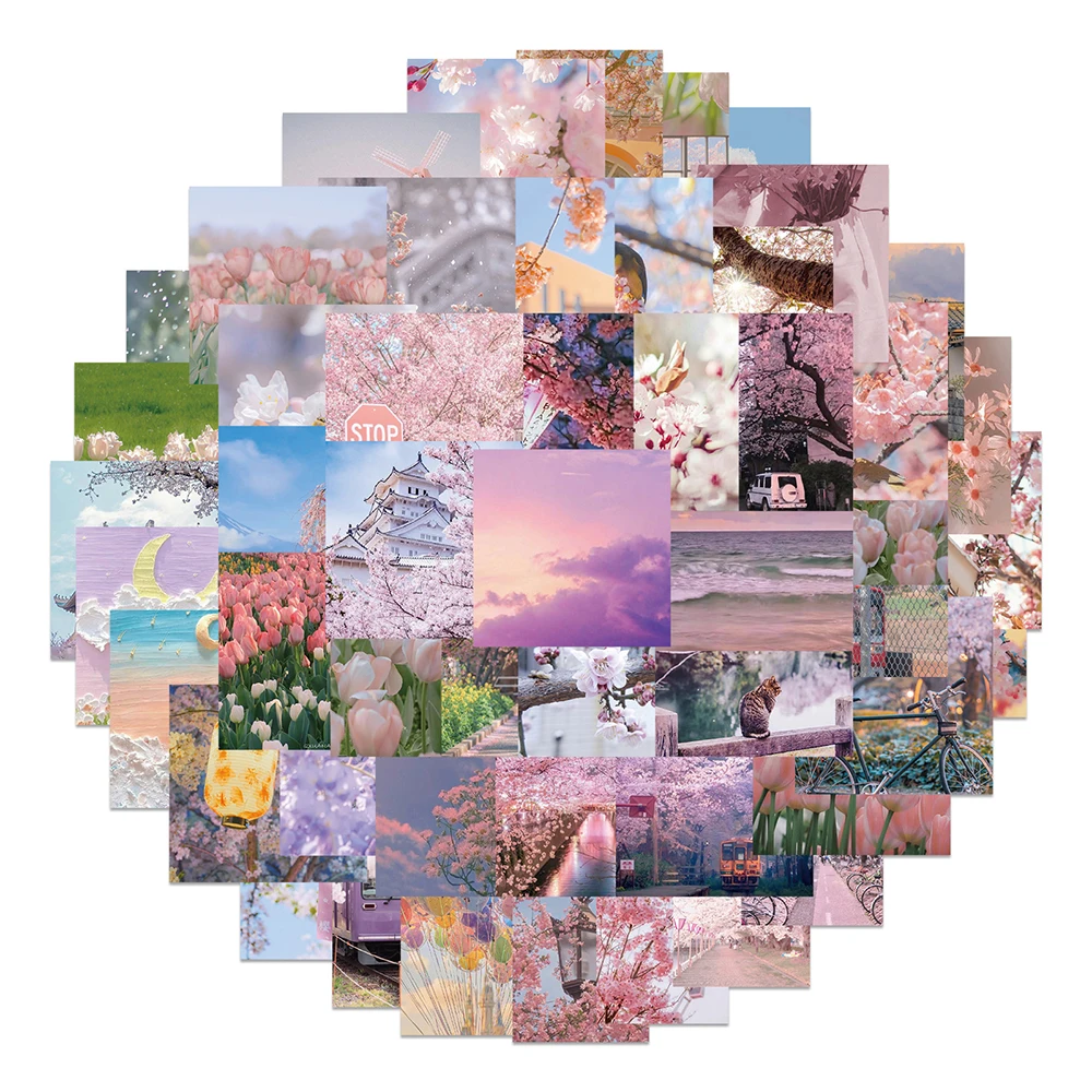 

10/30/65PCS INS Pink Style Aesthetic Landscape Stickers Graffiti DIY Bike Skateboard Fridge Laptop Luggage Decal Kid Sticker Toy