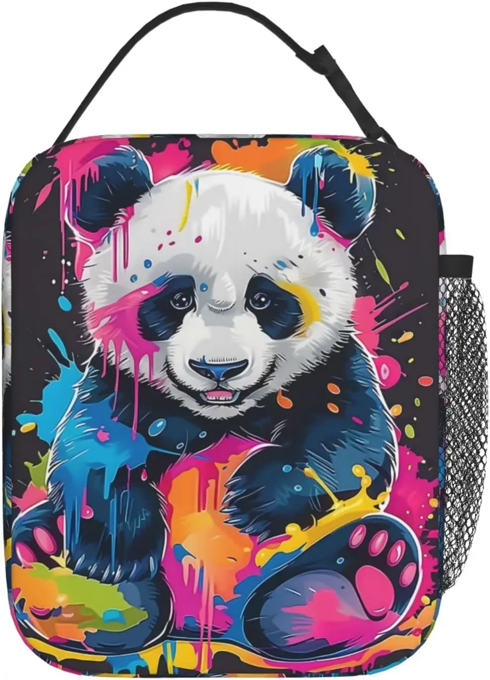Funny Panda Lunch Box For Women Girls Boys , Insulated Cooler Color Splash Panda Lunch Bag