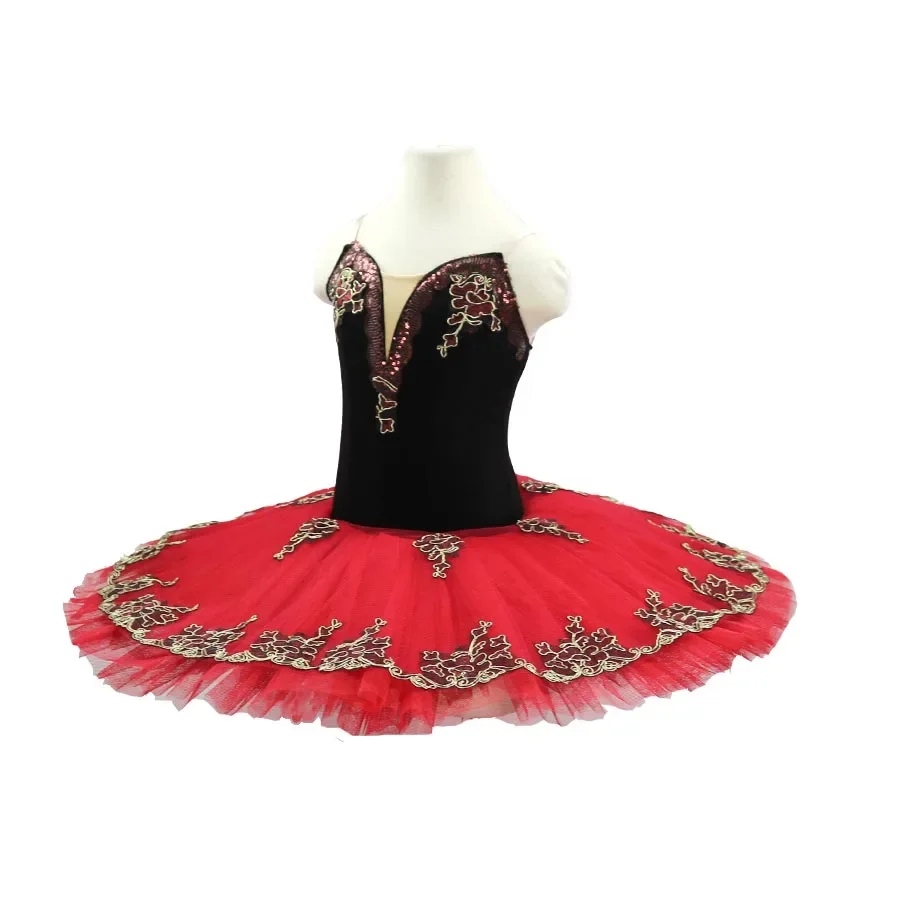 

Girls Don Quixote black red pre-professional ballet tutu stage costume dress women&adult ballerina pancake tutu for kids