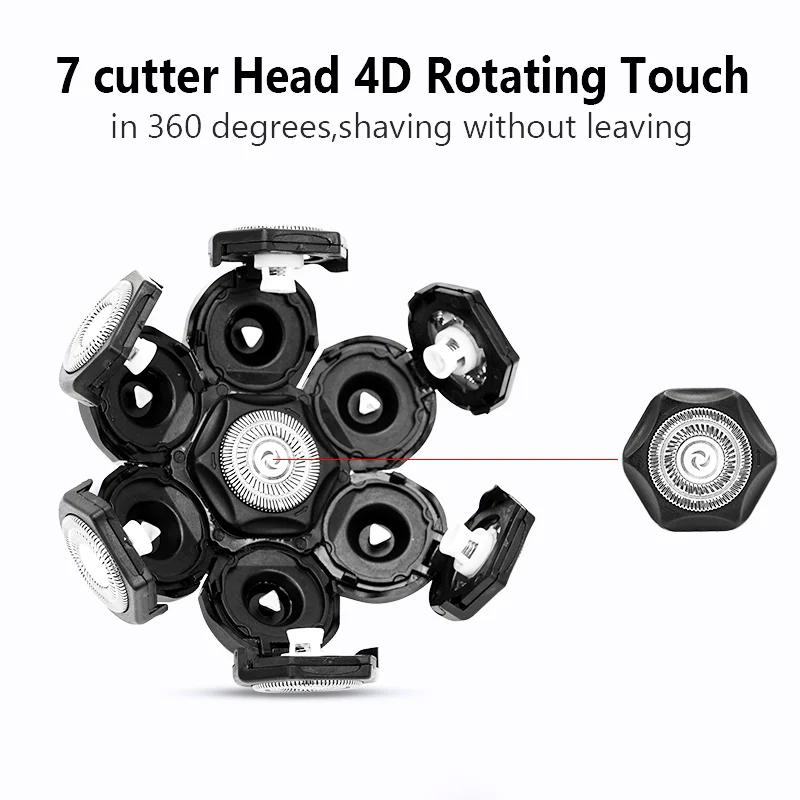 Replacement Electric Shaver Head Electric Shaver 7D Independently 7 Cutter Floating Head Waterproof Stainless Steel Razor Blade